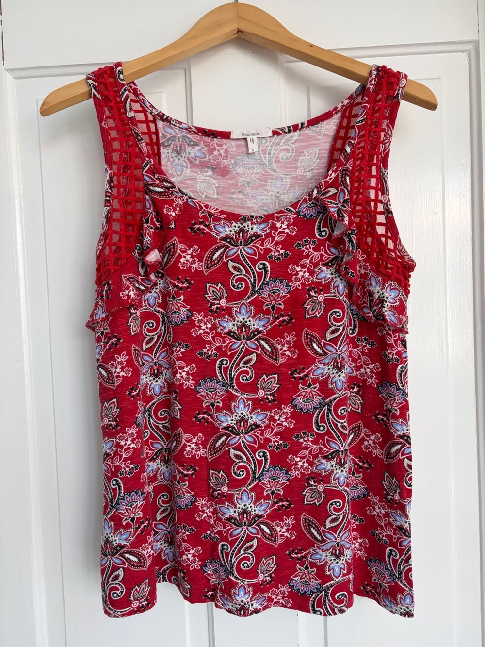 Maurices Red Floral Crochet-Trim Tank Top